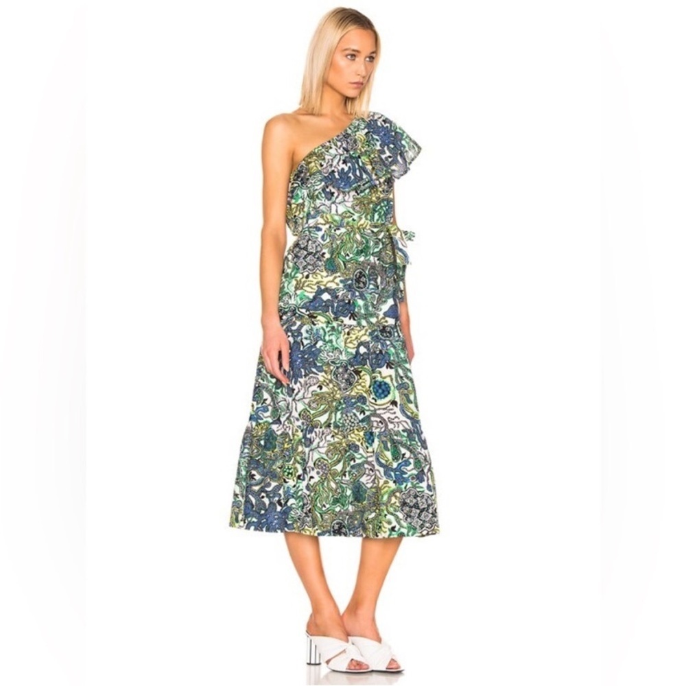 A.L.C. Janelle One-Shoulder Dress in a printed paisley pattern